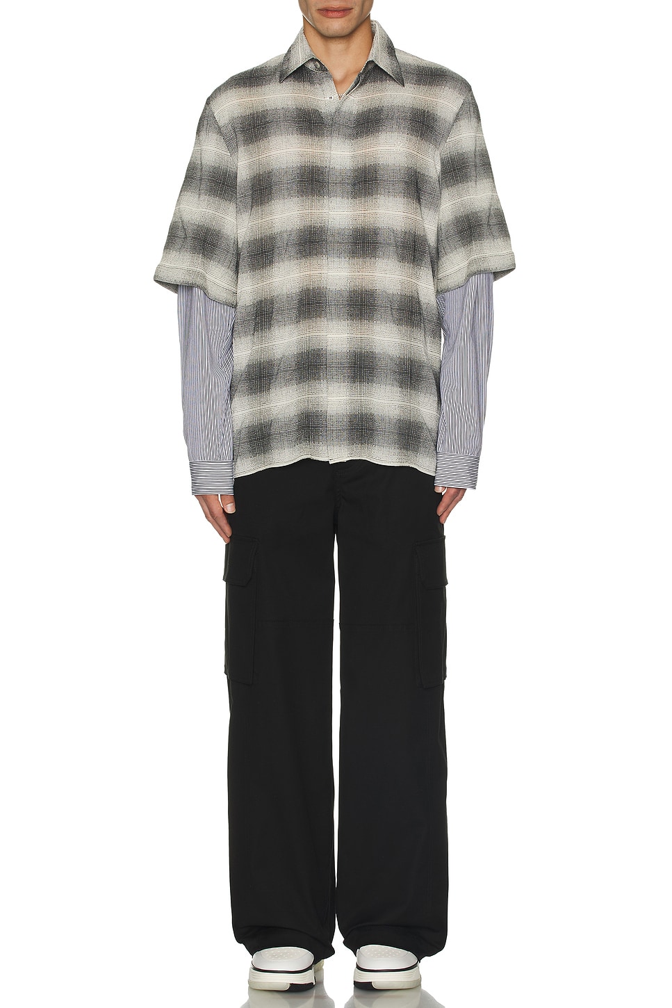 Image 1 of Amiri Double Sleeve Shadow Plaid Shirt in Black