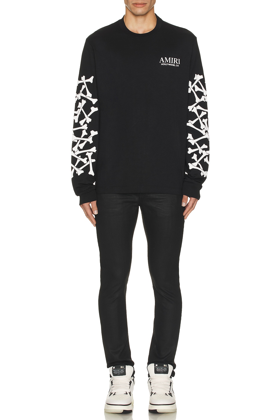 Image 1 of Amiri Bones Stacked Long Sleeve Tee in Black