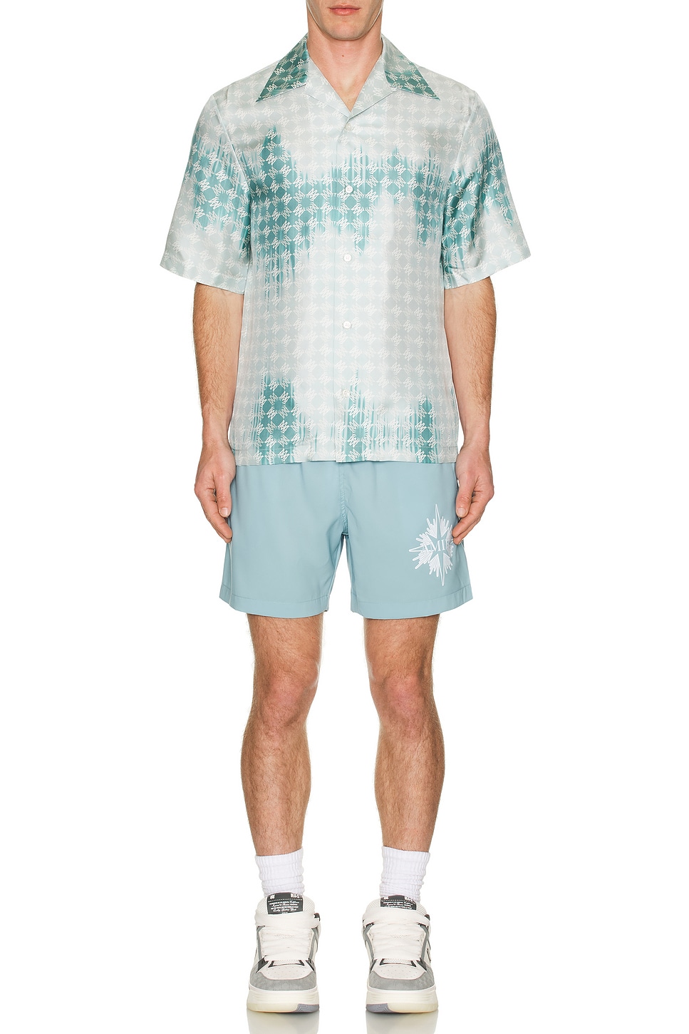 Image 1 of Amiri MA Quad Bleached Camp Shirt in Marine