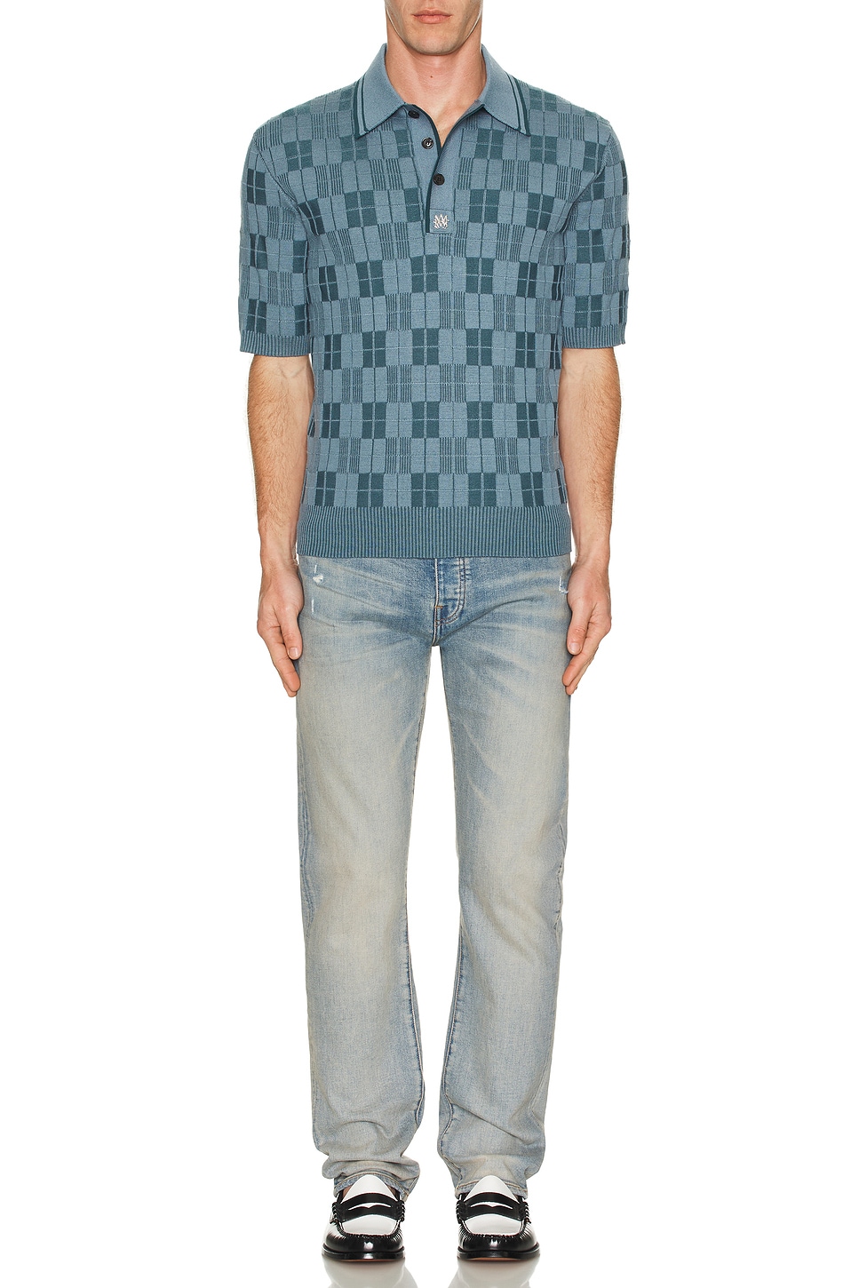 Image 1 of Amiri Checkered Polo in Vintage Blue