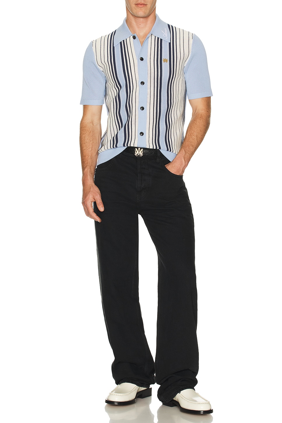 Image 1 of Amiri Script Stripe Shirt in Ashley Blue