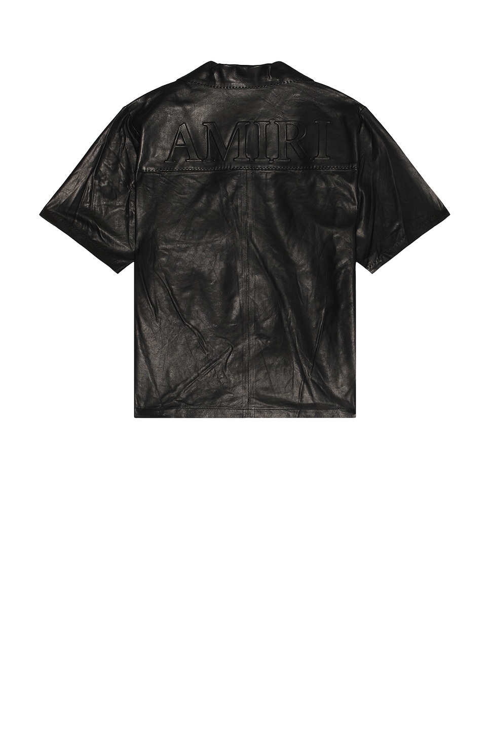 Amiri Short Sleeve Leather Jacket With Chest Pocket In Black