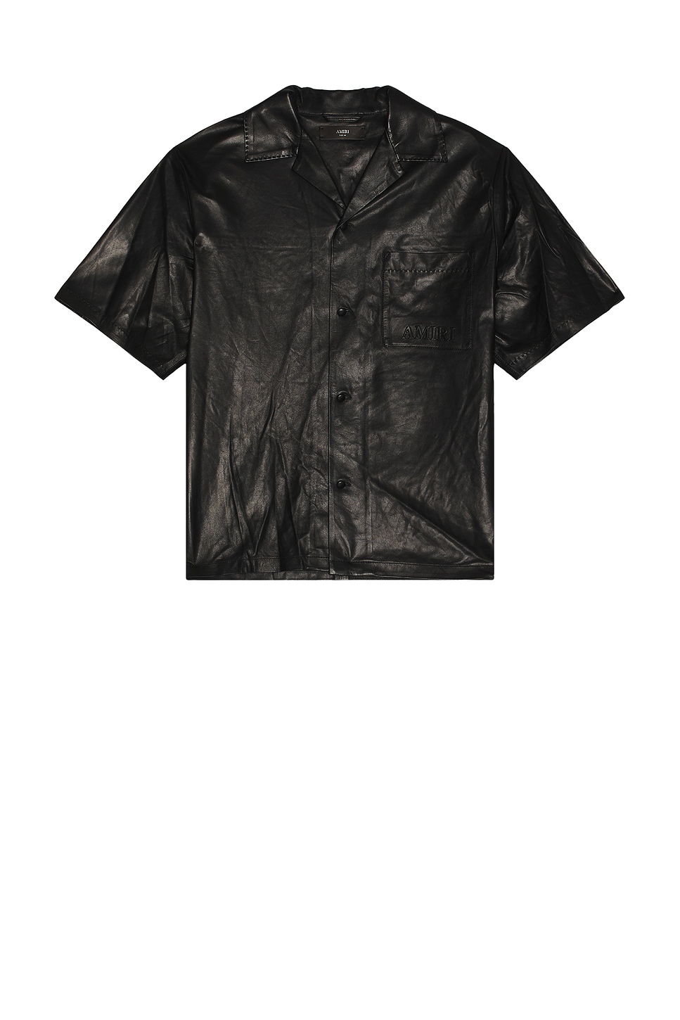 Amiri Short Sleeve Leather Jacket With Chest Pocket In Black