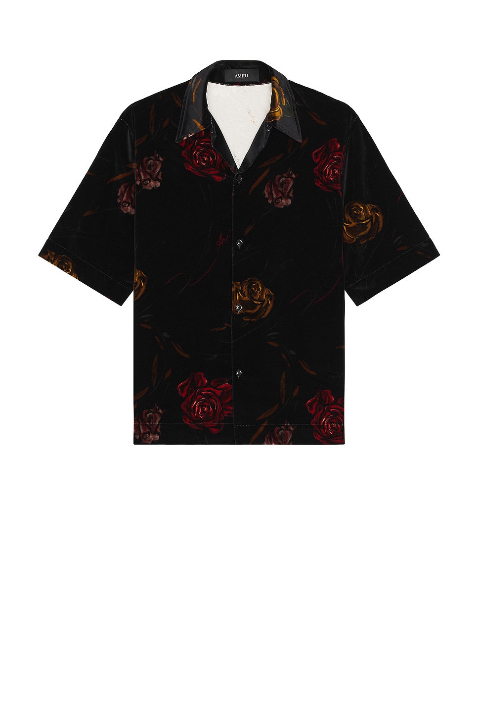 Image 1 of Amiri Floral Velvet Camp Shirt in Black