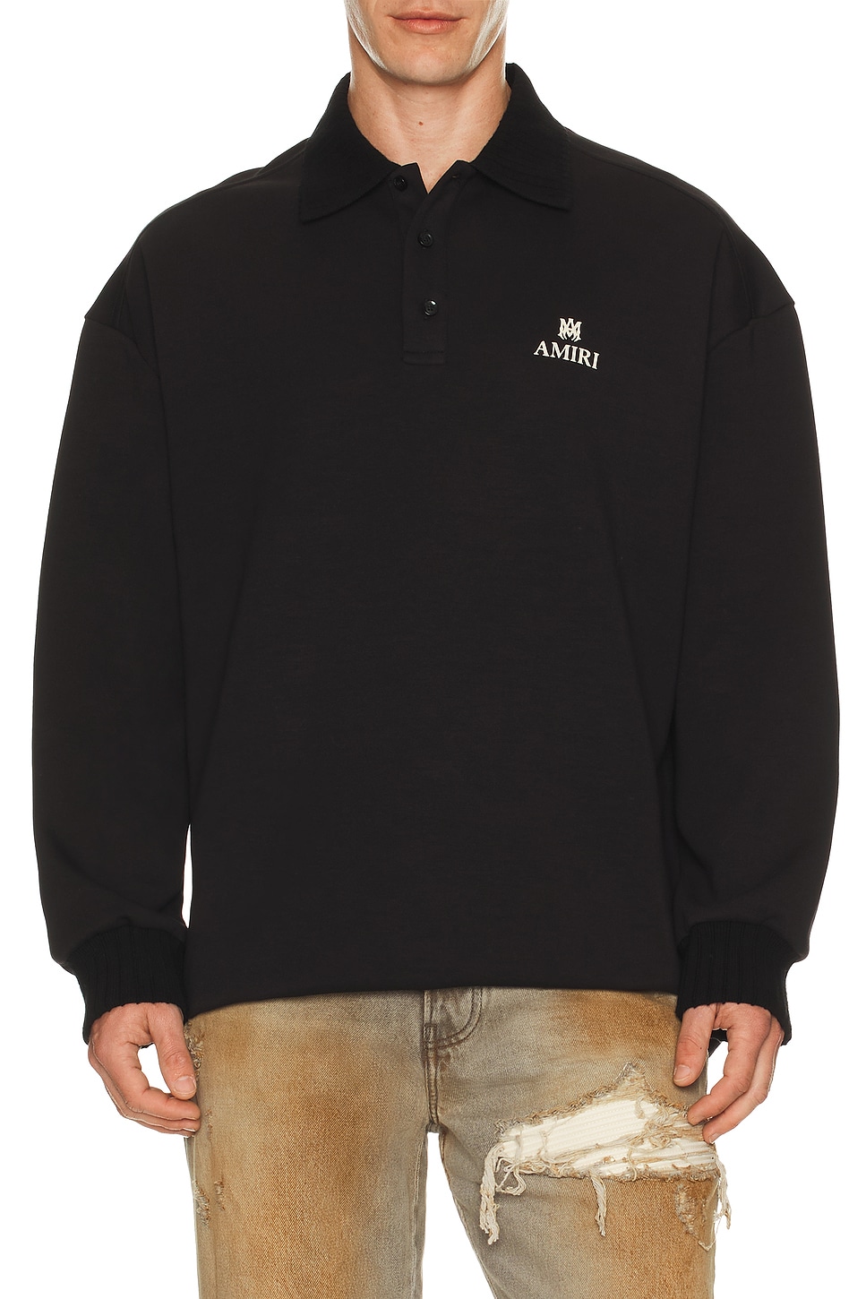 Image 1 of Amiri MA Oversized Long Sleeve Polo in Black