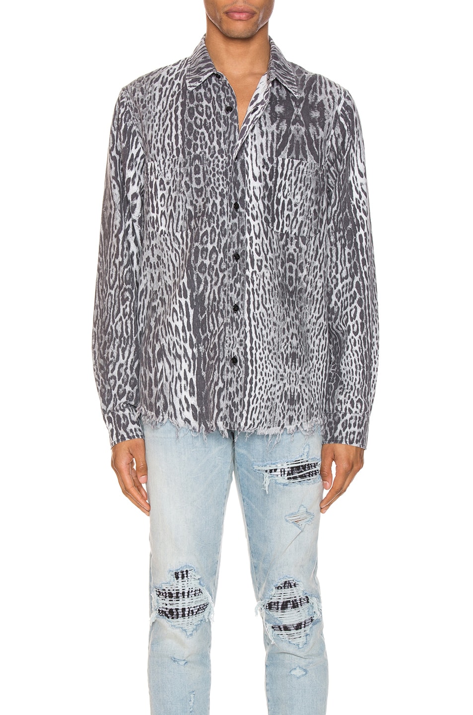 Image 1 of Amiri Leopard Printed Flannel in White Leopard