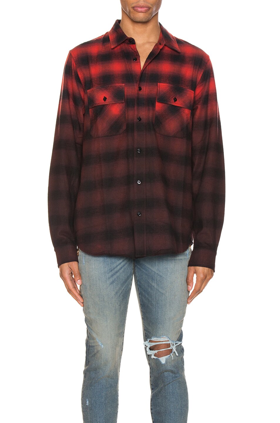 Image 1 of Amiri Dip Dye Flannel Shirt in Red & Black