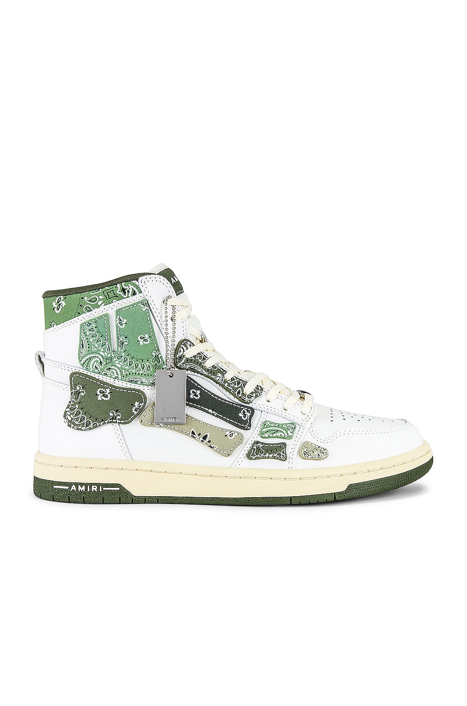 Image 1 of Amiri Bandana Skel Hi-Top Sneaker in White & Olive
