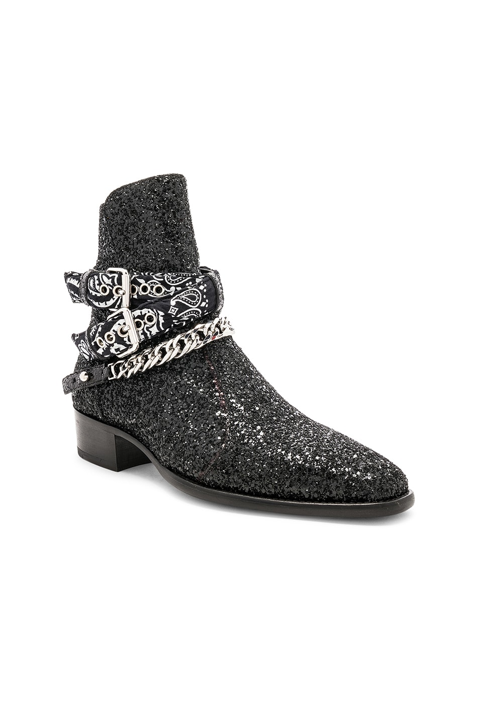 Image 1 of Amiri Glitter Bandana Buckle Boots in Black