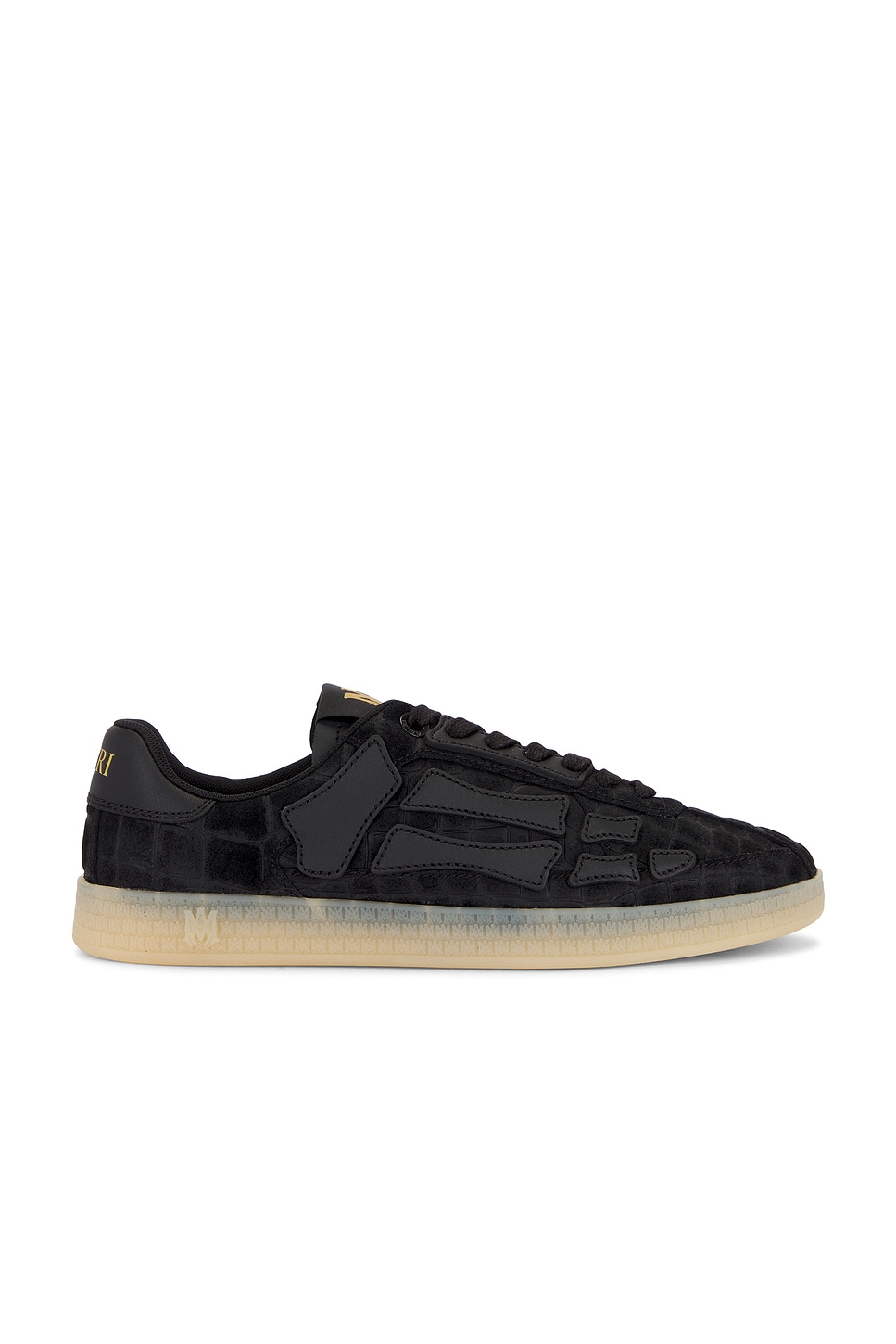 Amiri Pacific Bones Crocodile-effect Suede Sneakers In Black