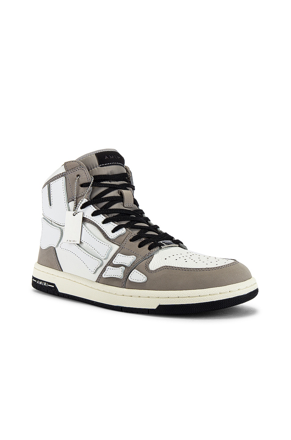 Image 1 of Amiri Skel Hi-Top Sneakers in Grey & White