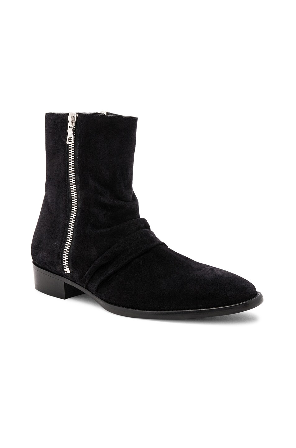 Image 1 of Amiri Suede Skinny Stack Boots in Black
