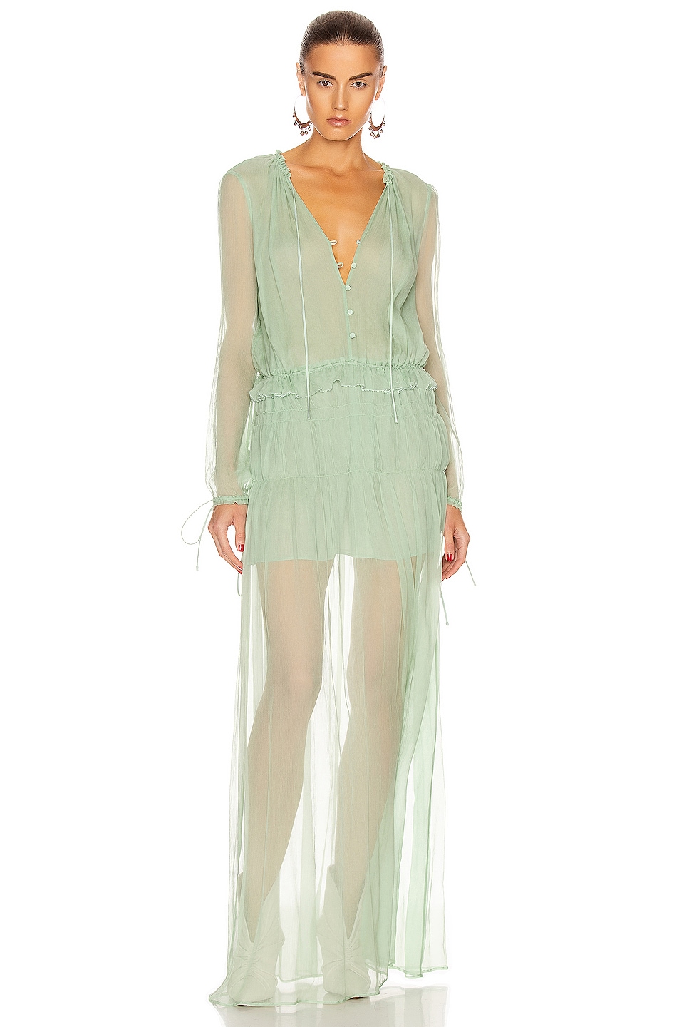 Image 1 of Amiri Crinkle Chiffon Maxi Dress in Pale Lime