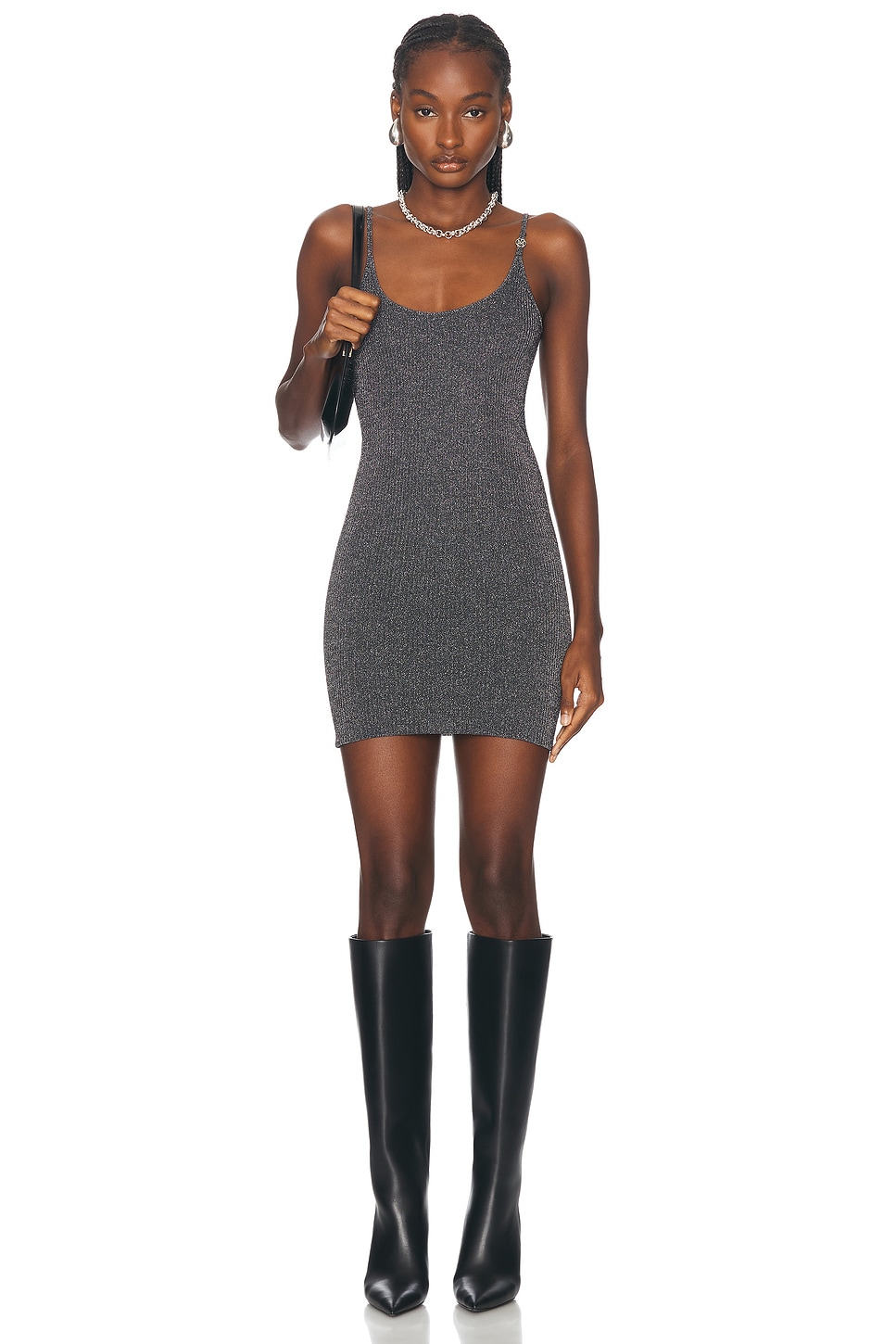 Lurex Mini Dress in Metallic Silver