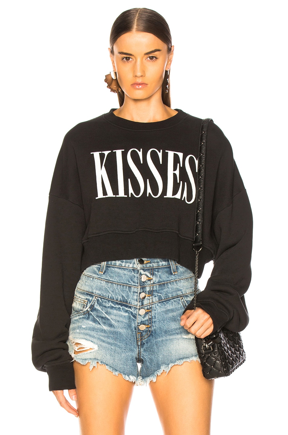 Image 1 of Amiri Kisses Cropped Crew Sweater in Black & White