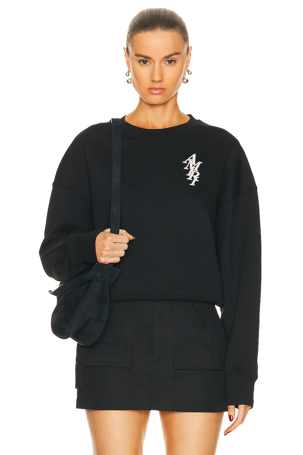 Image 1 of Amiri Vertical Stack Ropped Crewneck Sweater in Black