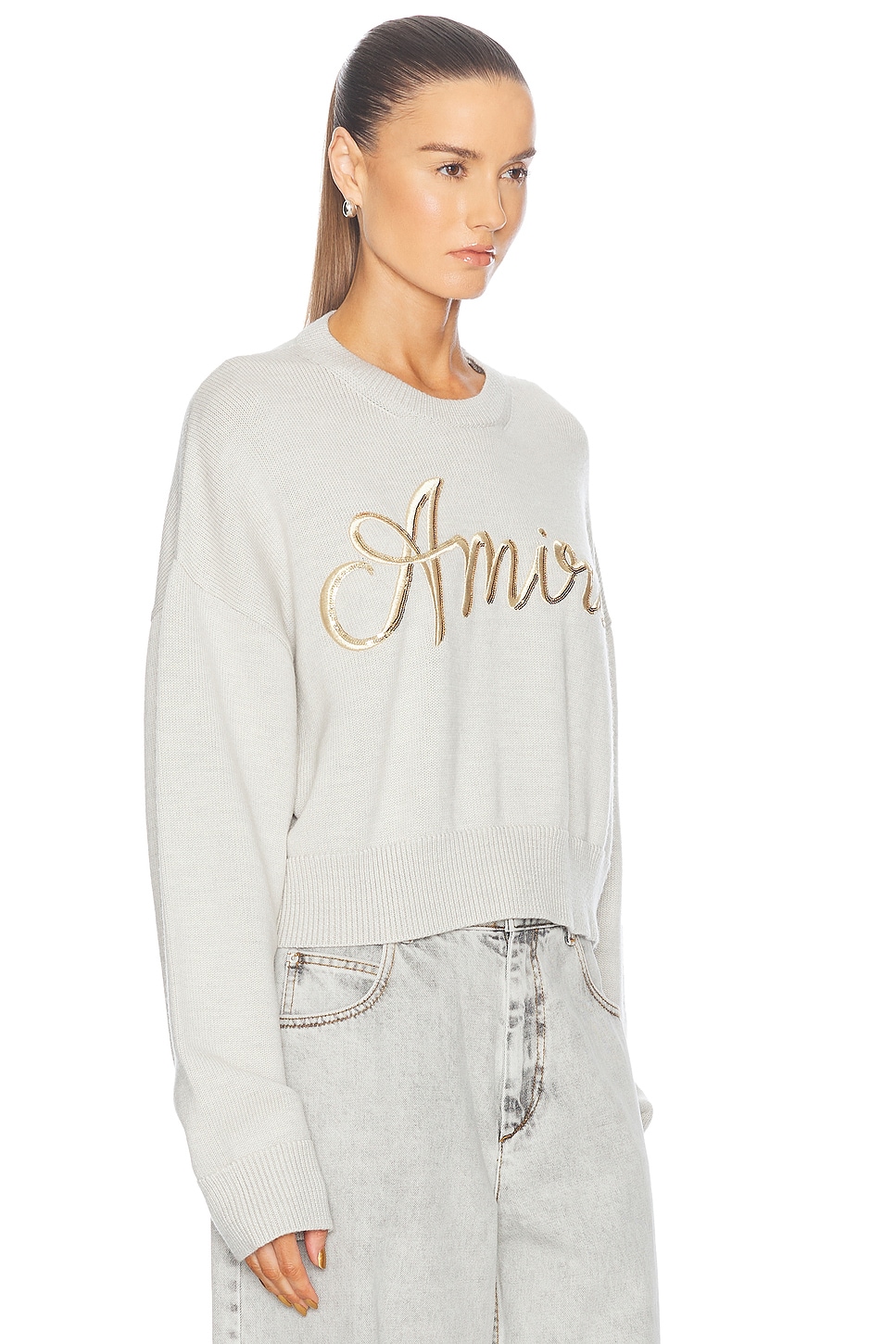 Shop Amiri Ma Swirl Crew Sweatshirt In Alabaster