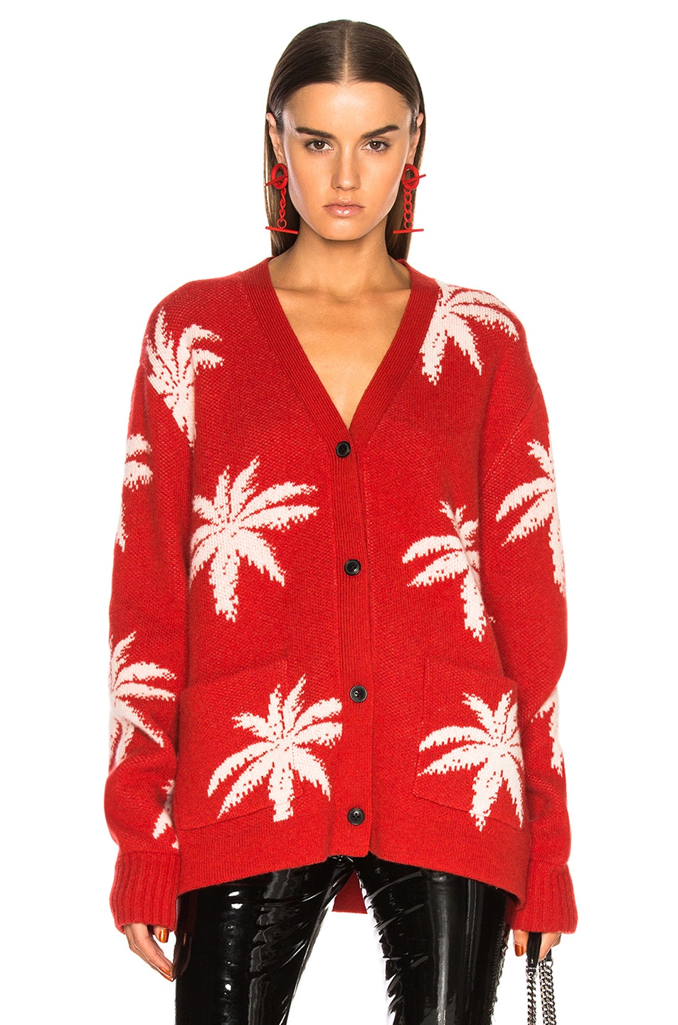 Image 1 of Amiri Palm Cardigan Sweater in Red