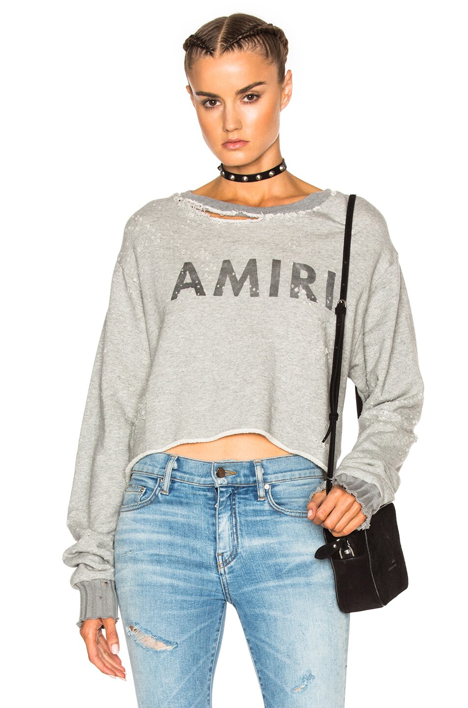 Image 1 of Amiri Cropped Sweatshirt in Grey
