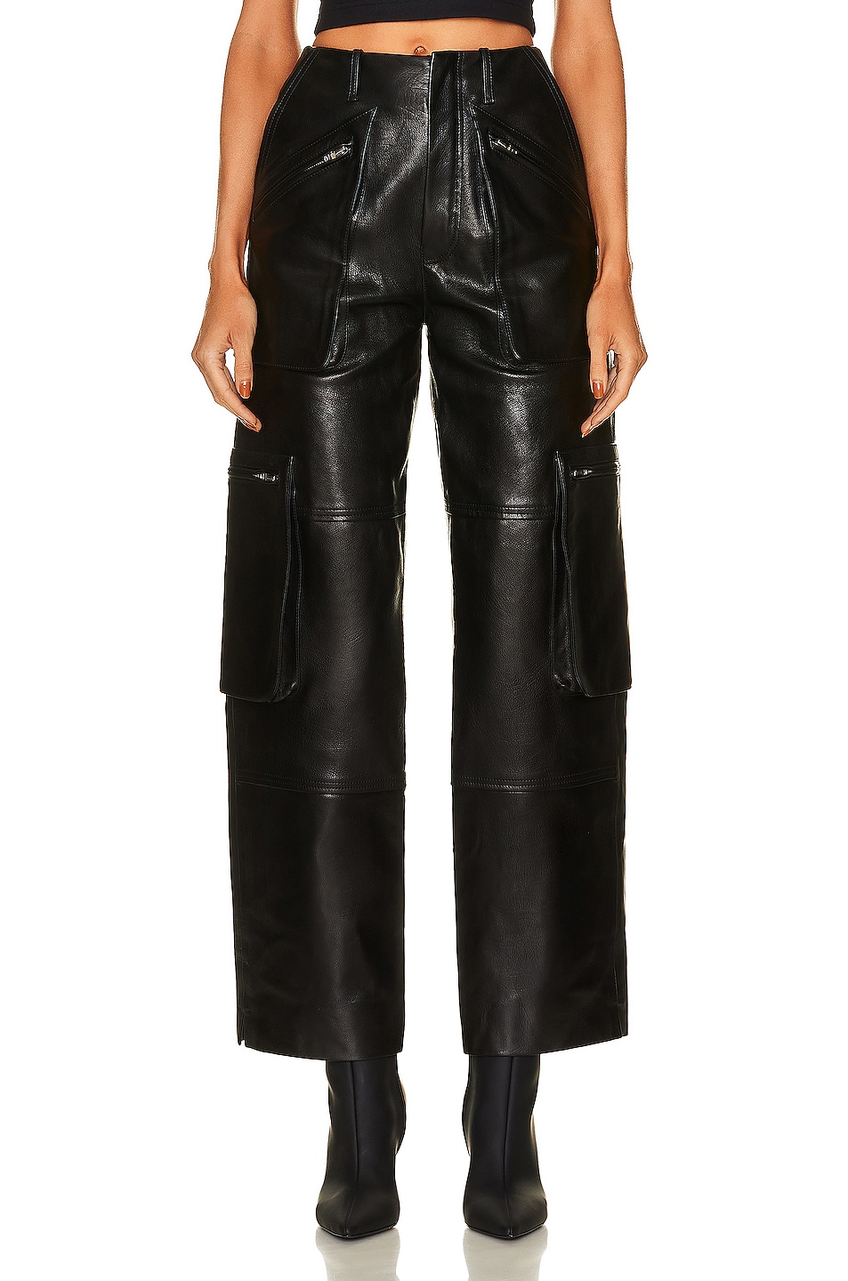 Image 1 of Amiri Leather Cargo Loose Straight Pant in Black