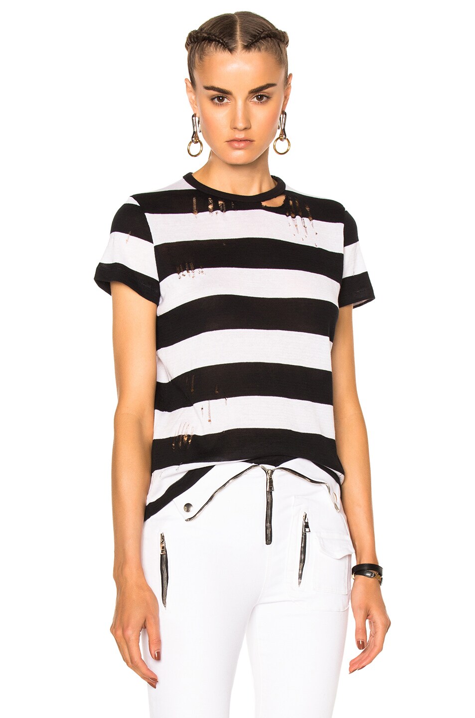 Image 1 of Amiri Cashmere Wide Stripe Tee in Black & White
