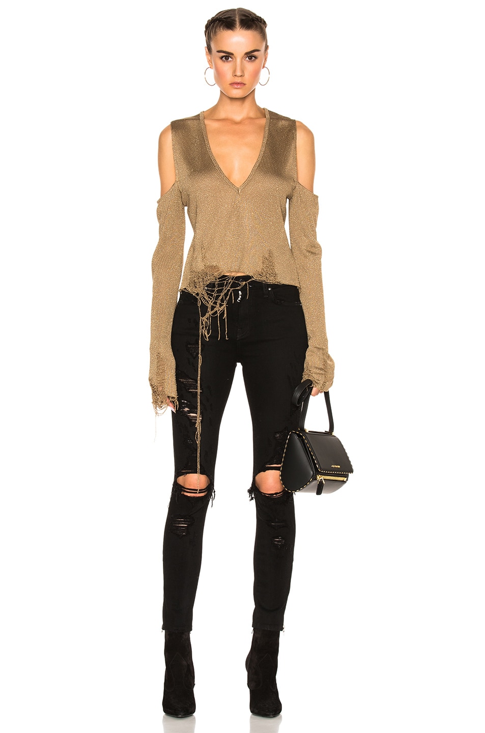 Image 1 of Amiri No Shoulder Long Sleeve Knit Top in Gold