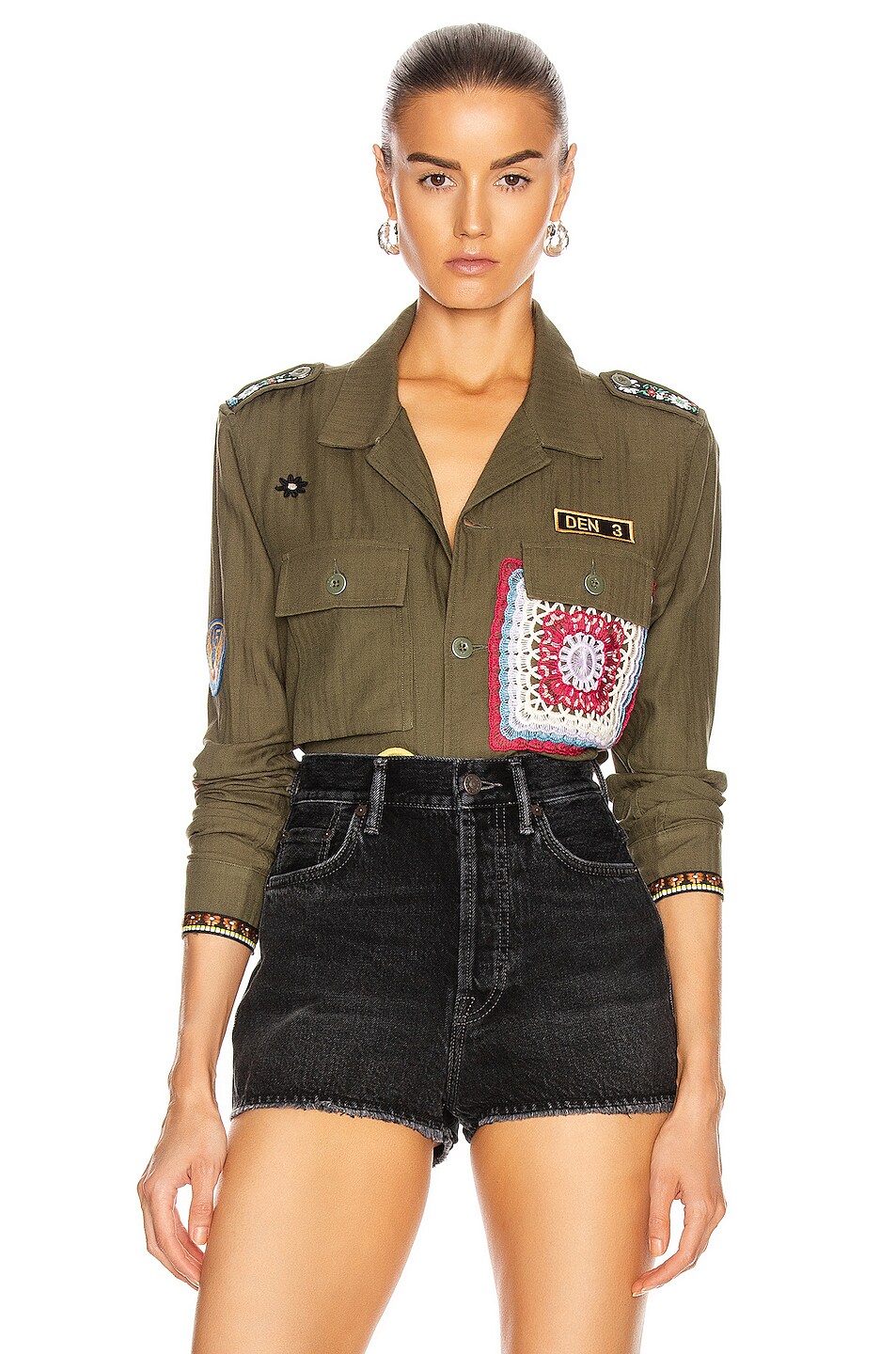 Image 1 of Amiri Crotchet Patch Military Top in Military Green
