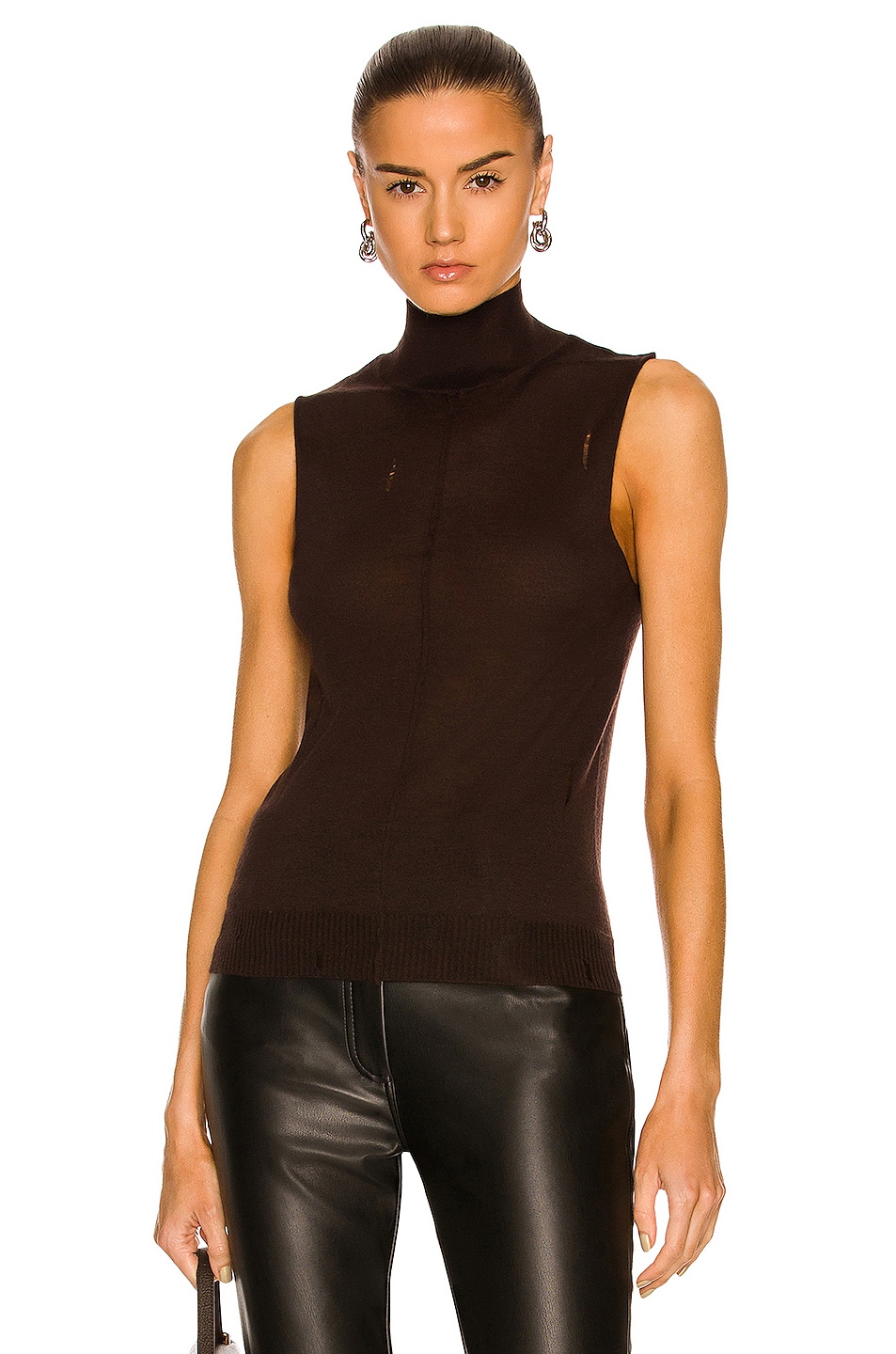 Image 1 of Amiri Cashmere Mock Neck Tank Top in Brown