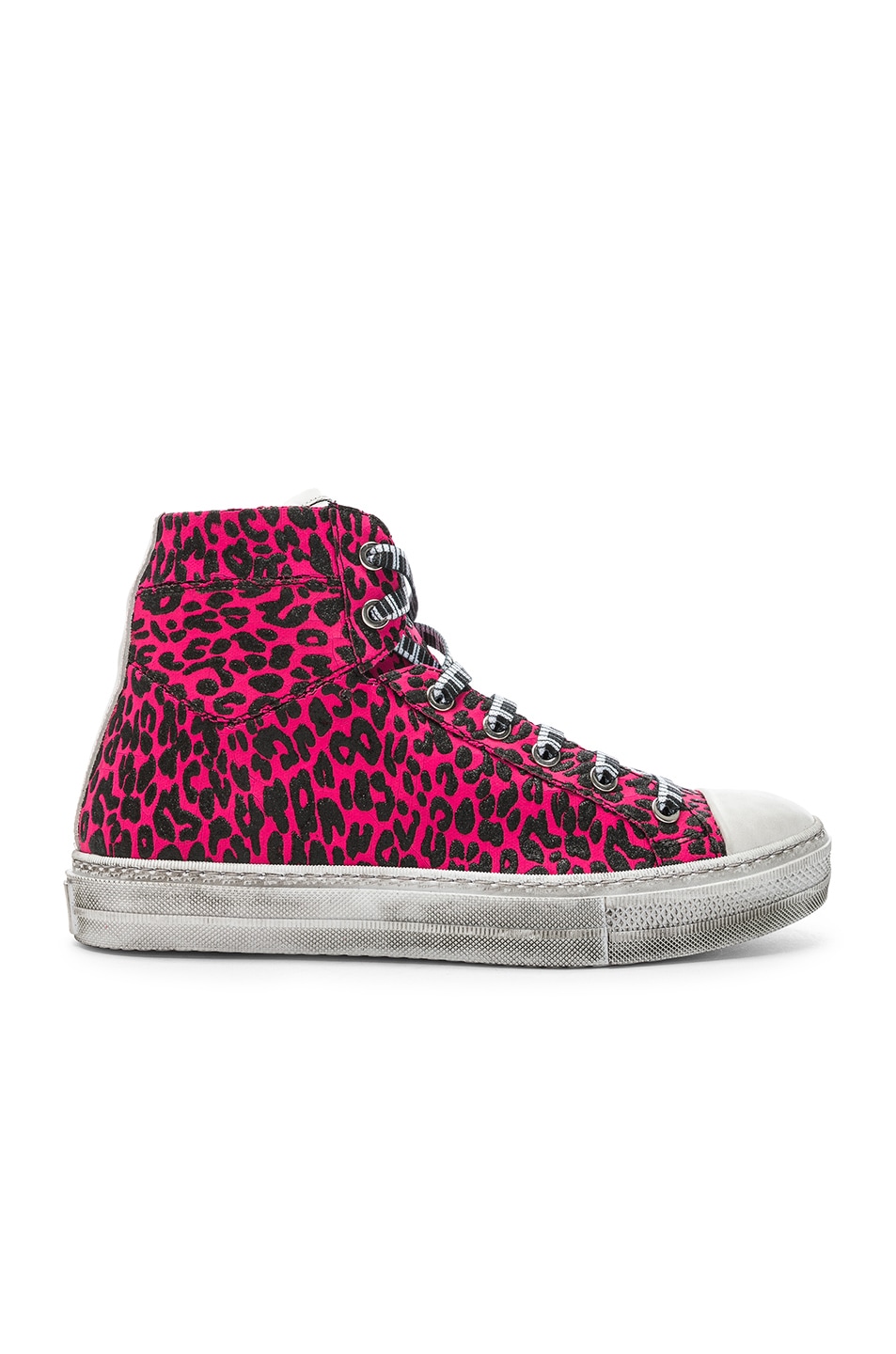 Image 1 of Amiri Sunset Vintage Crackle Leopard Sneaker in Neon Pink & Black