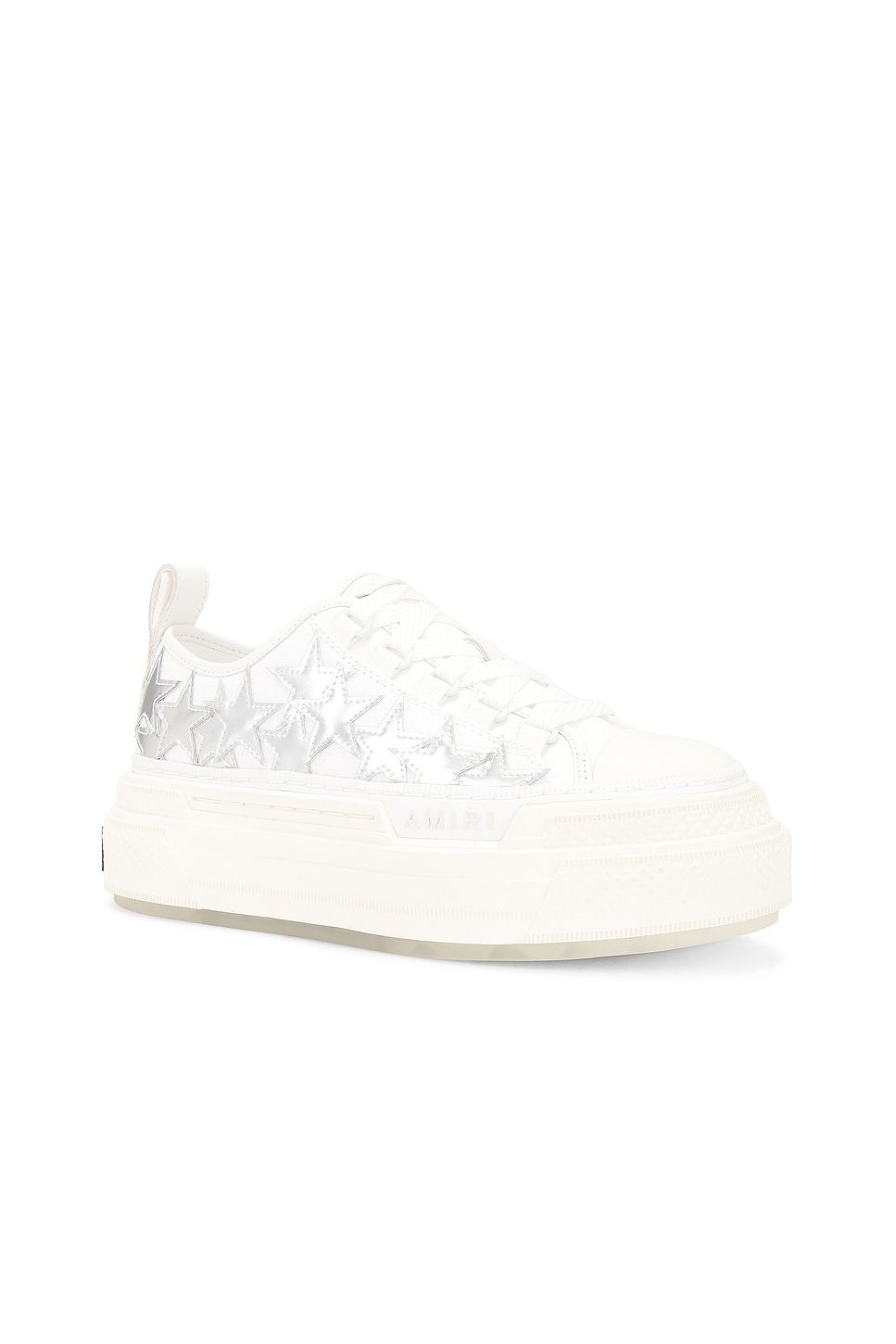 Shop Amiri Metallic Platform Stars Court Sneaker In White & Silver