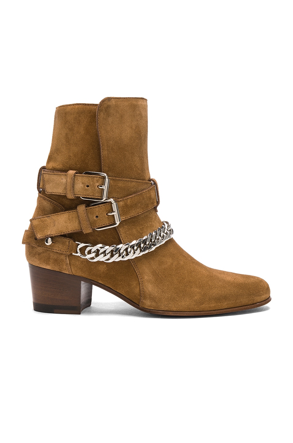 Image 1 of Amiri Chain Buckle Suede Boots in Brown