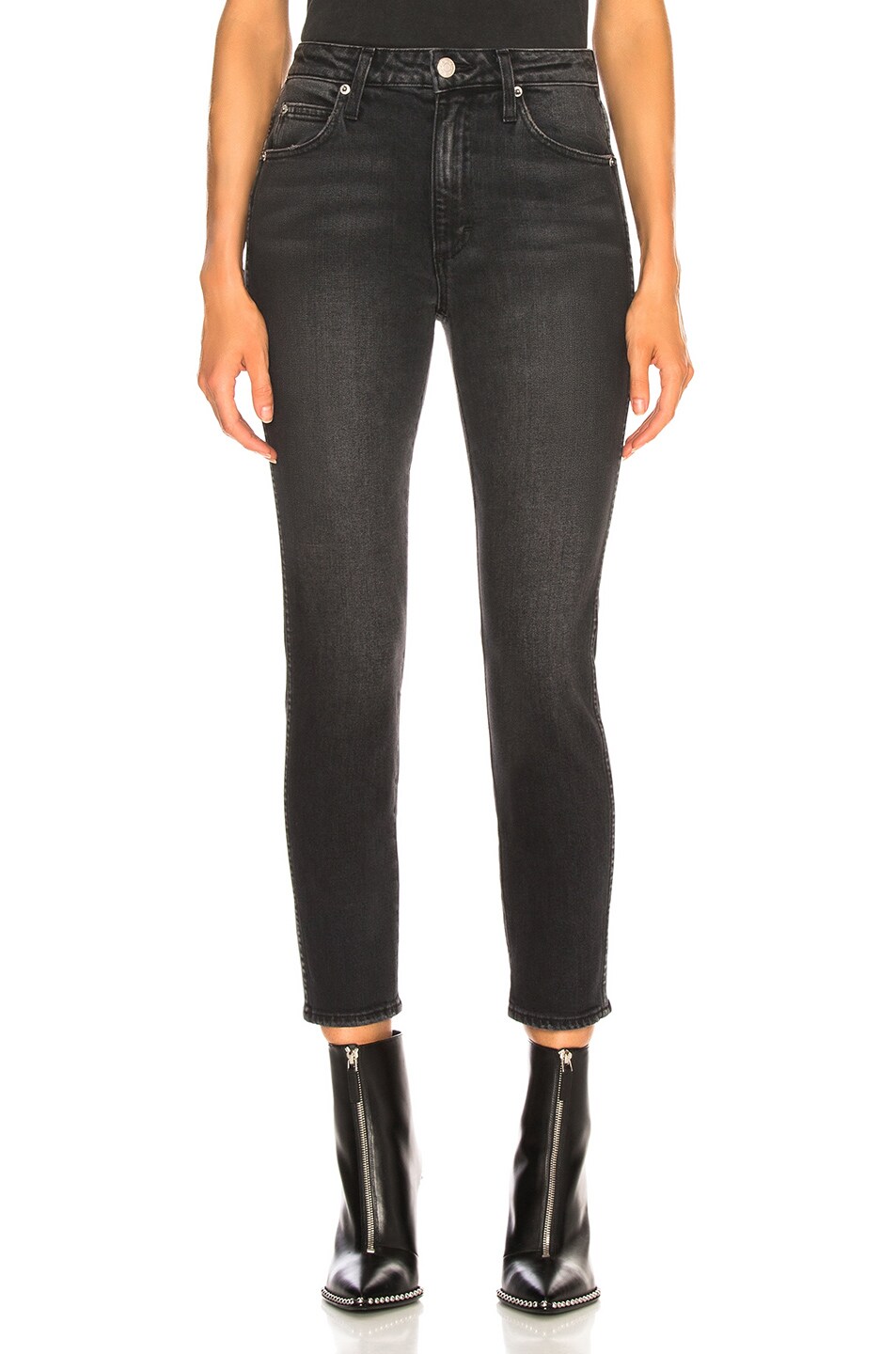 Image 1 of AMO High Rise Stix Crop in Washed Black