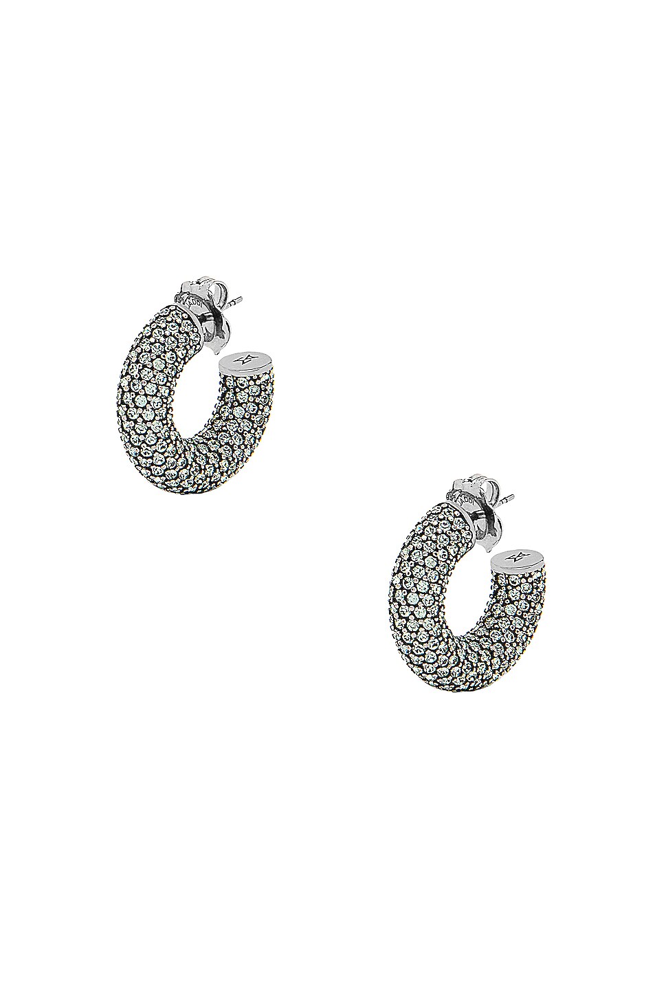Image 1 of AMINA MUADDI Small Thick Cameron Hoop Earrings in Silver & Aquamarine