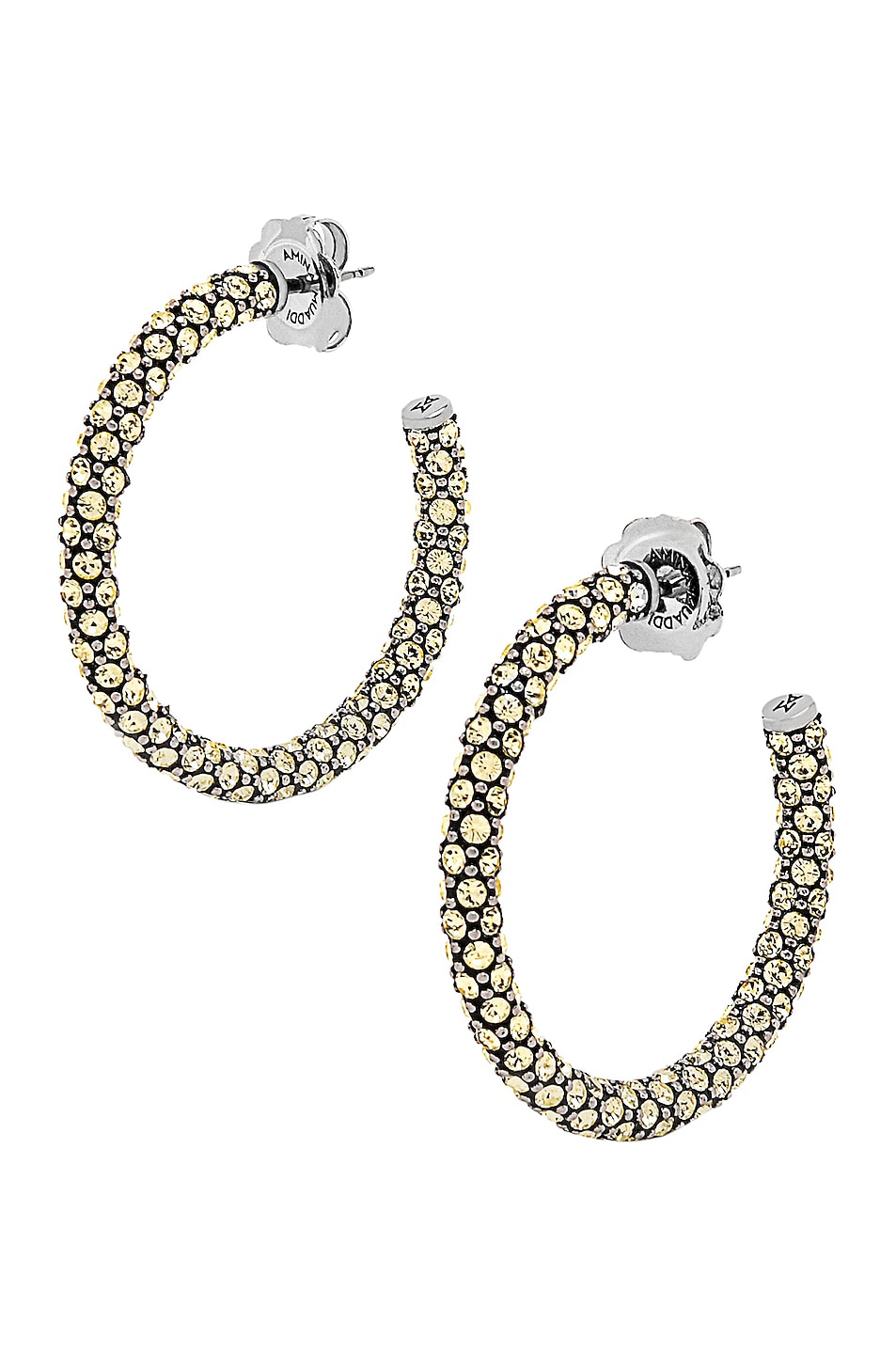 Image 1 of AMINA MUADDI Small Slim Cameron Hoop Earrings in Antique Silver & Jonquil