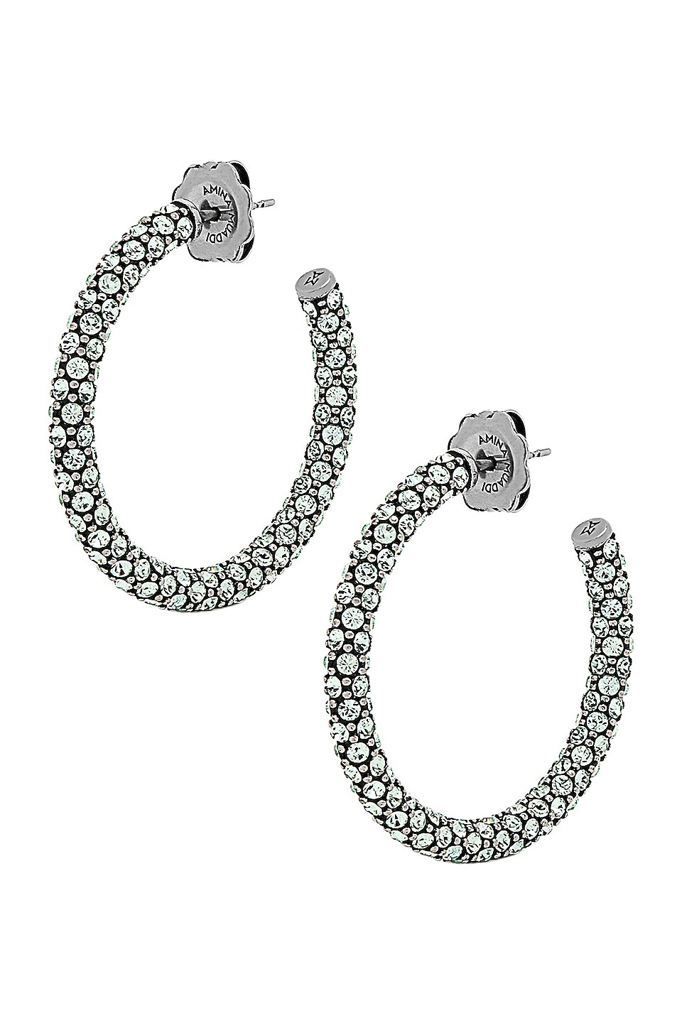 Image 1 of AMINA MUADDI Small Slim Cameron Hoop Earrings in Antique Silver & Chrysolite