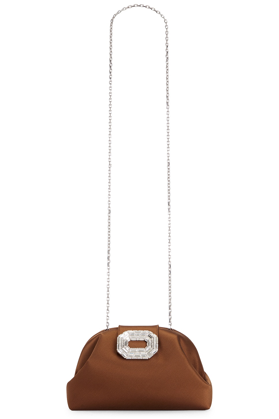 AMINA MUADDI Camelia Satin Bag In Mocha & Silver