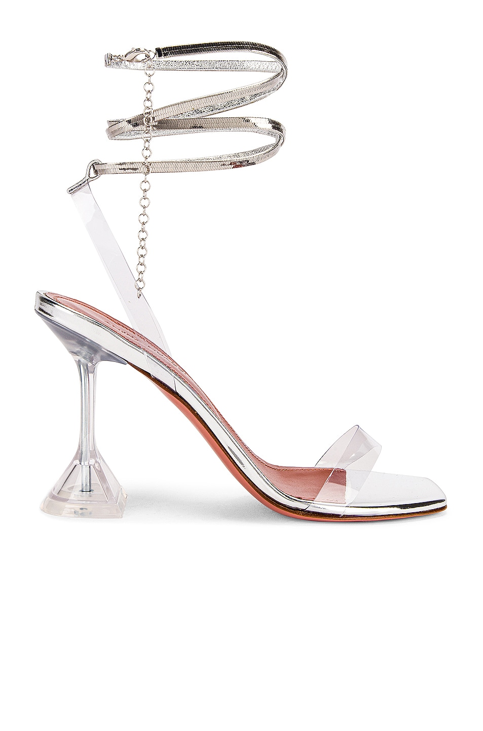 Image 1 of AMINA MUADDI Henson Glass Lace Up Sandal in Transparent & Silver Chain