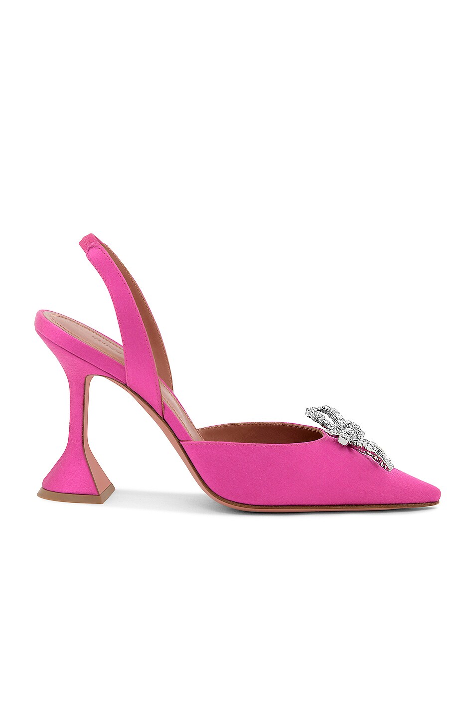 Image 1 of AMINA MUADDI Rosie Satin Sling Heel in Pink & White Crystals