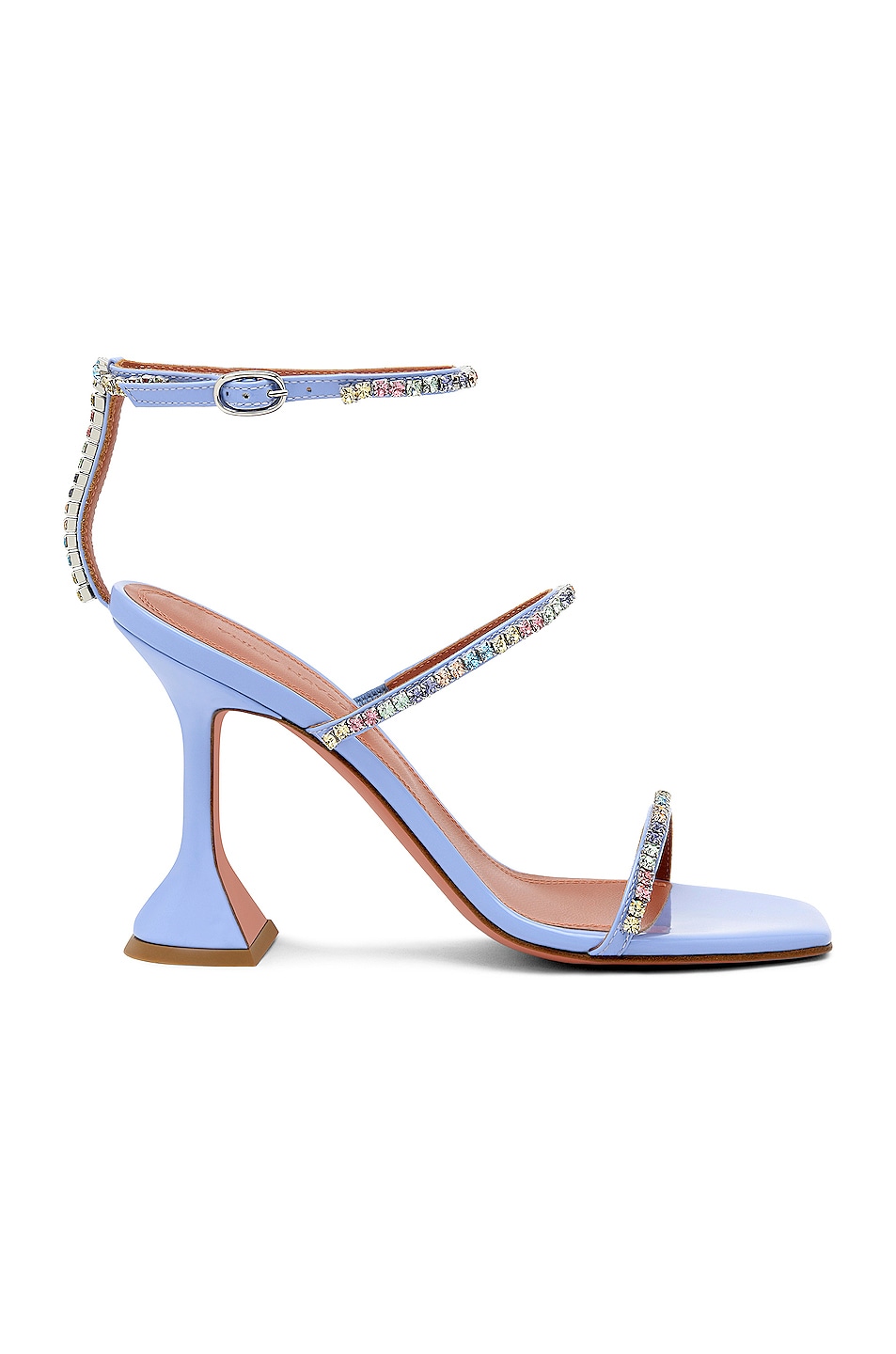 Image 1 of AMINA MUADDI Gilda Patent Sandal in Dust Blue & Candy Rainbow Crystals