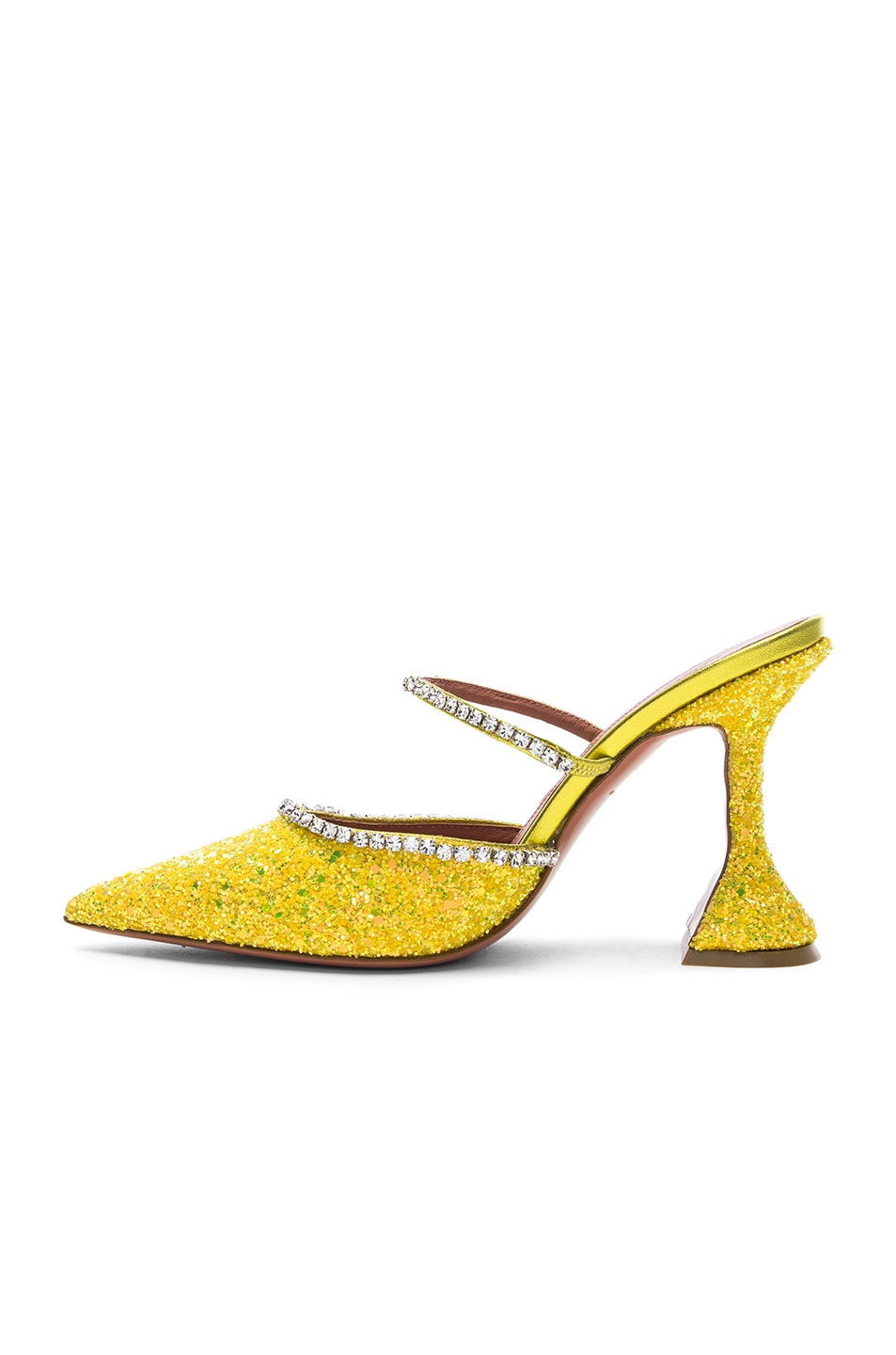 AMINA MUADDI Glitter Gilda Mules in Yellow & Crystals | FWRD