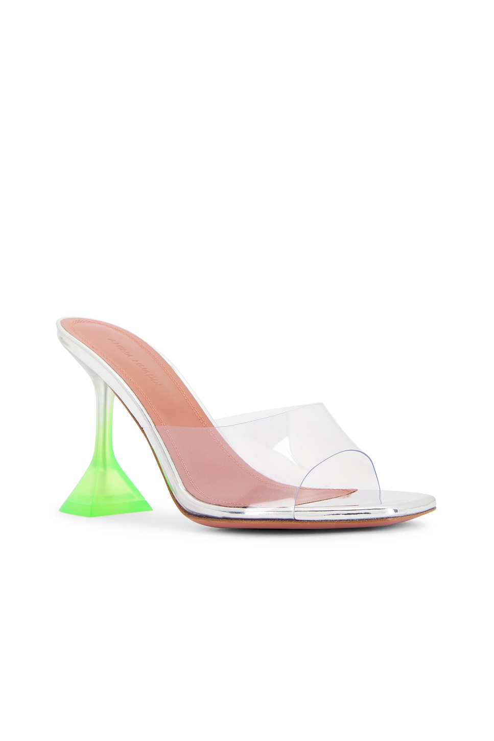 Shop Amina Muaddi Lupita Glass 95 Slipper Mule In Transparent & Fluo Green Ombre