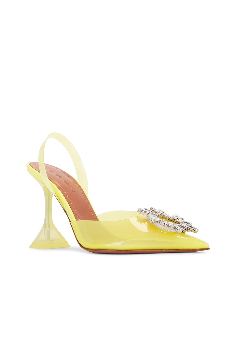 Shop Amina Muaddi Begum 95 Glass Sling Pump In Canary