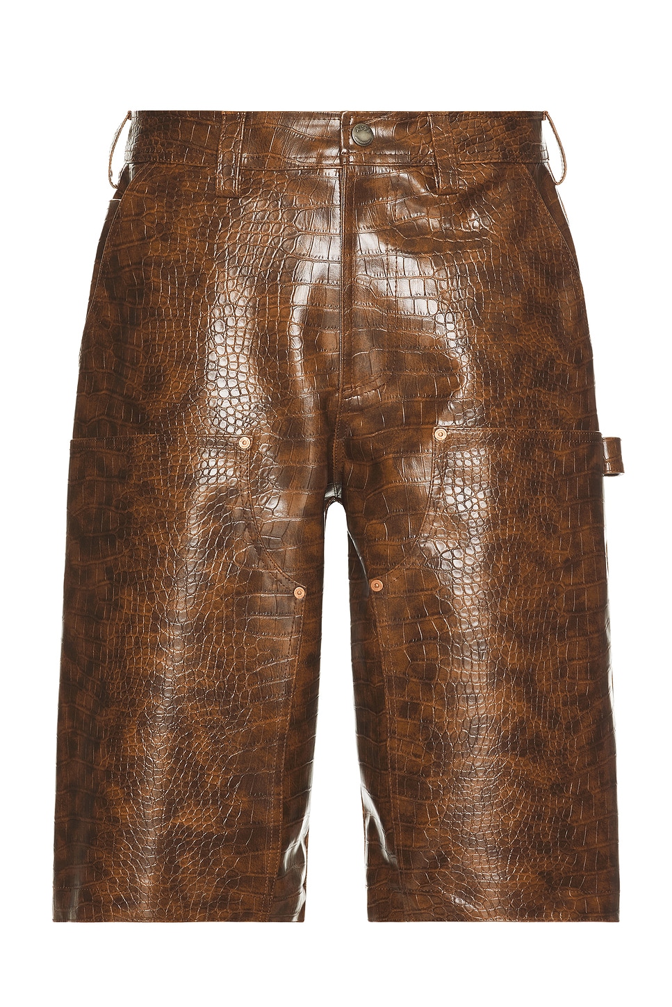 Faux-Leather Double Knee Shorts in Brown