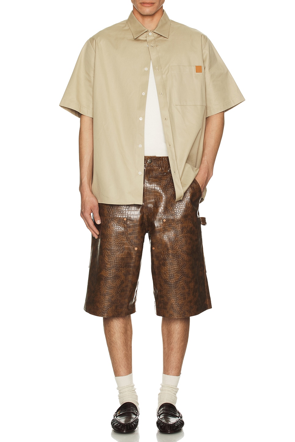 Image 1 of Andersson Bell Faux-Leather Double Knee Shorts in Brown