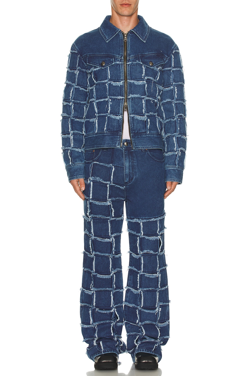 Image 1 of Andersson Bell New Patchwork Wide Leg Jeans in Washed Blue