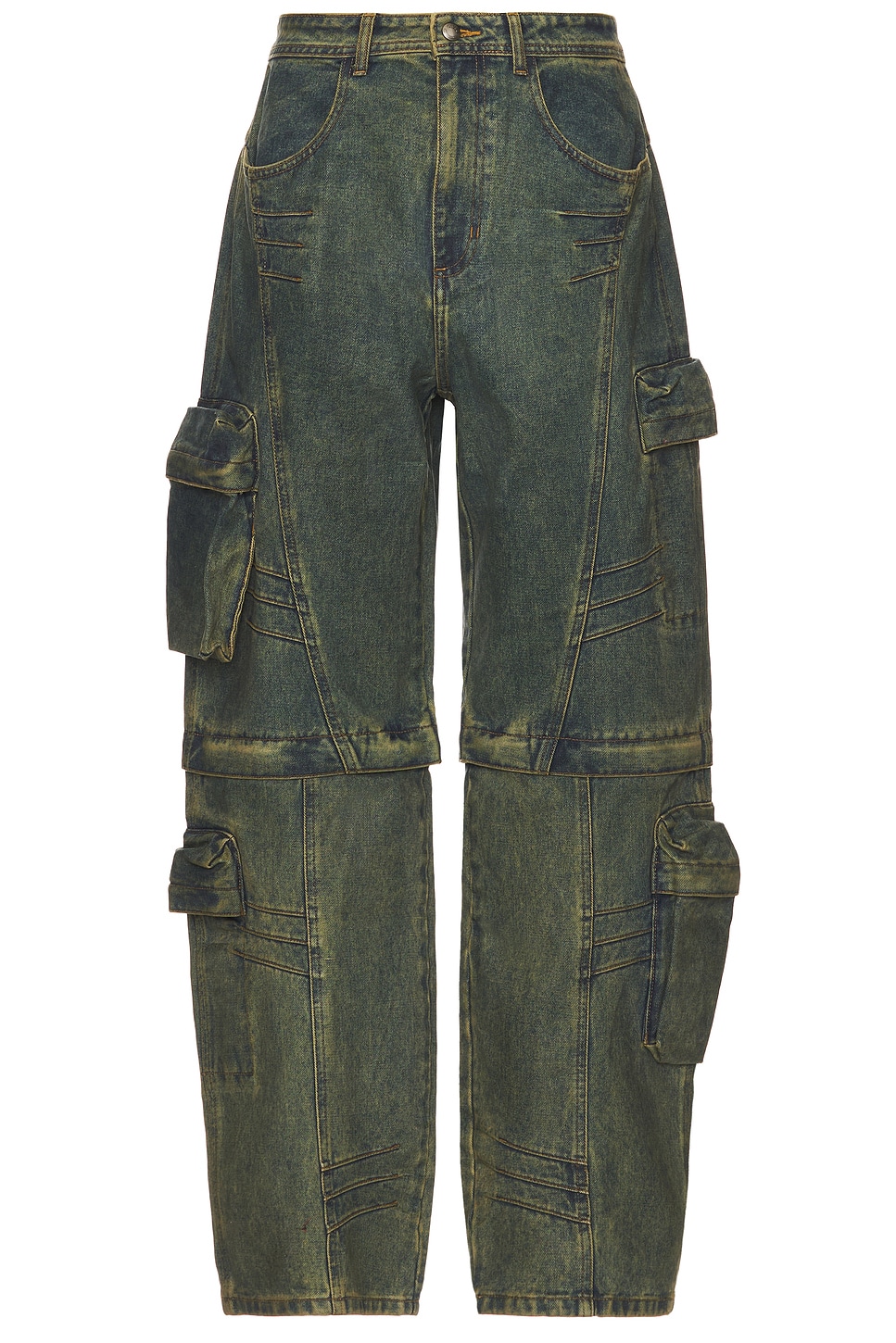 Shop Andersson Bell Cargo Coated Wide-leg Jeans In Army Green