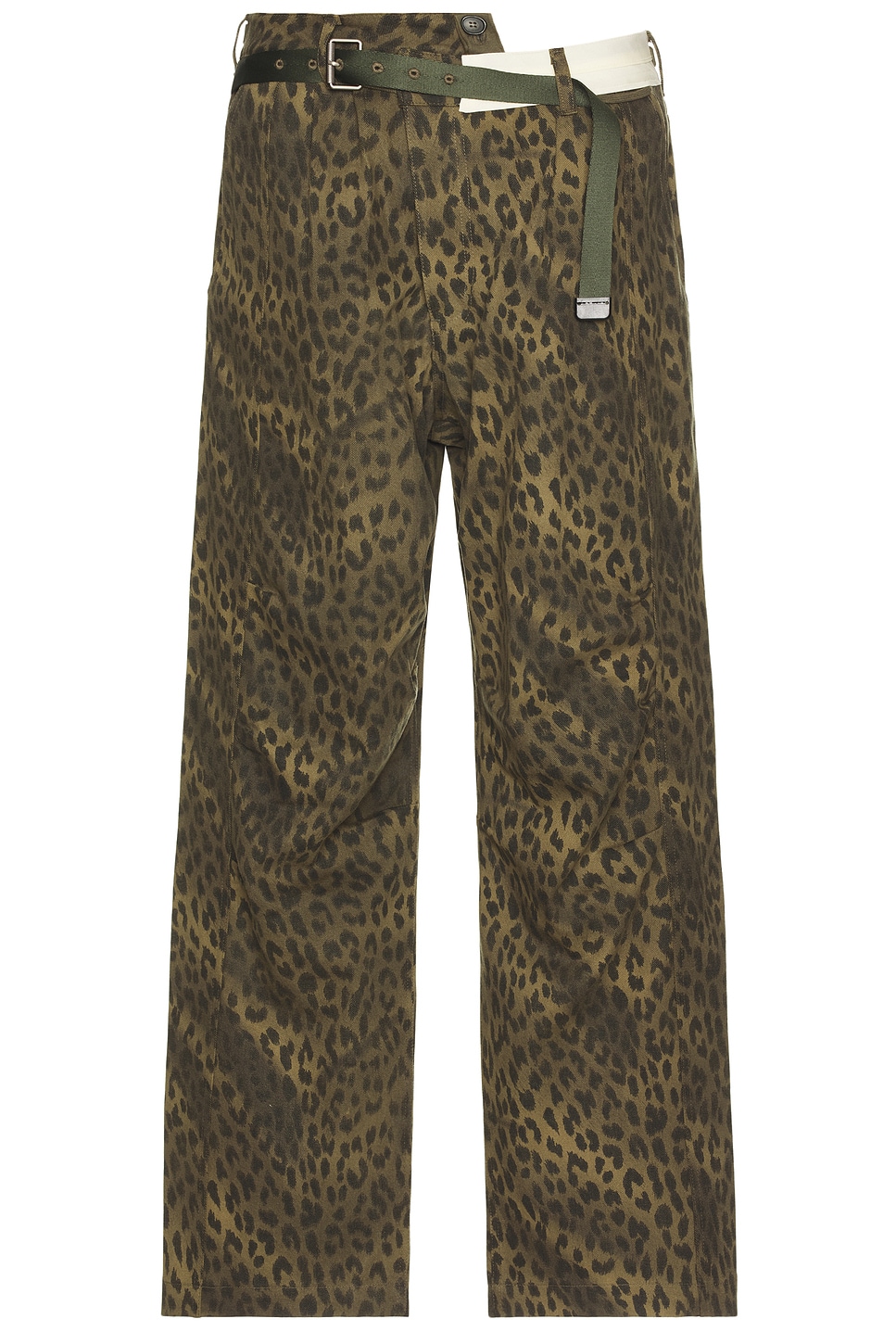 Unisex Leopard Cross-Over Wide Jeans in Green