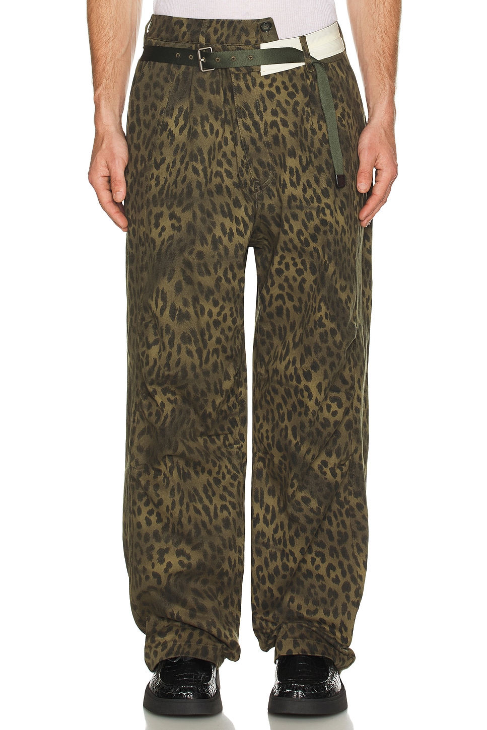 Image 3 of Andersson Bell Unisex Leopard Cross-Over Wide Jeans in Green