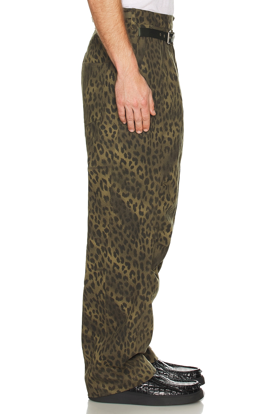 Image 4 of Andersson Bell Unisex Leopard Cross-Over Wide Jeans in Green