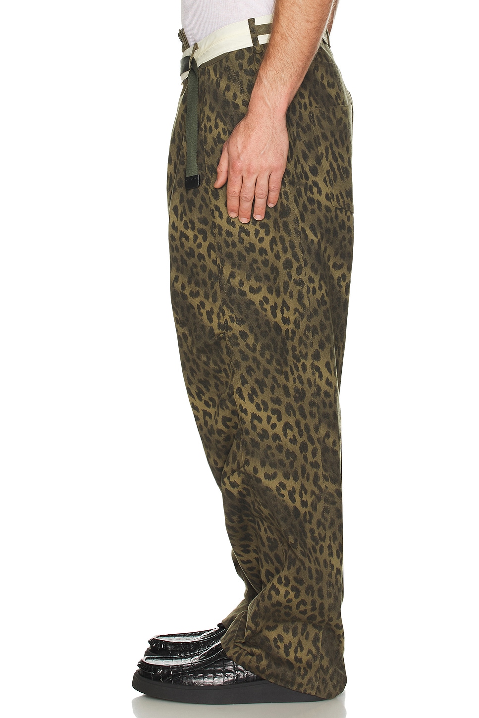 Image 5 of Andersson Bell Unisex Leopard Cross-Over Wide Jeans in Green